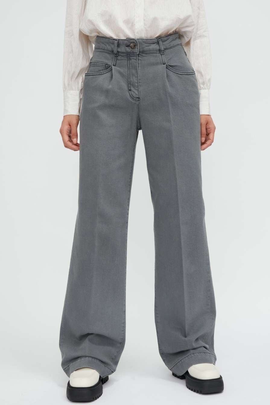 PESERICO Washed Denim Pant In Grey Slate | Bottoms