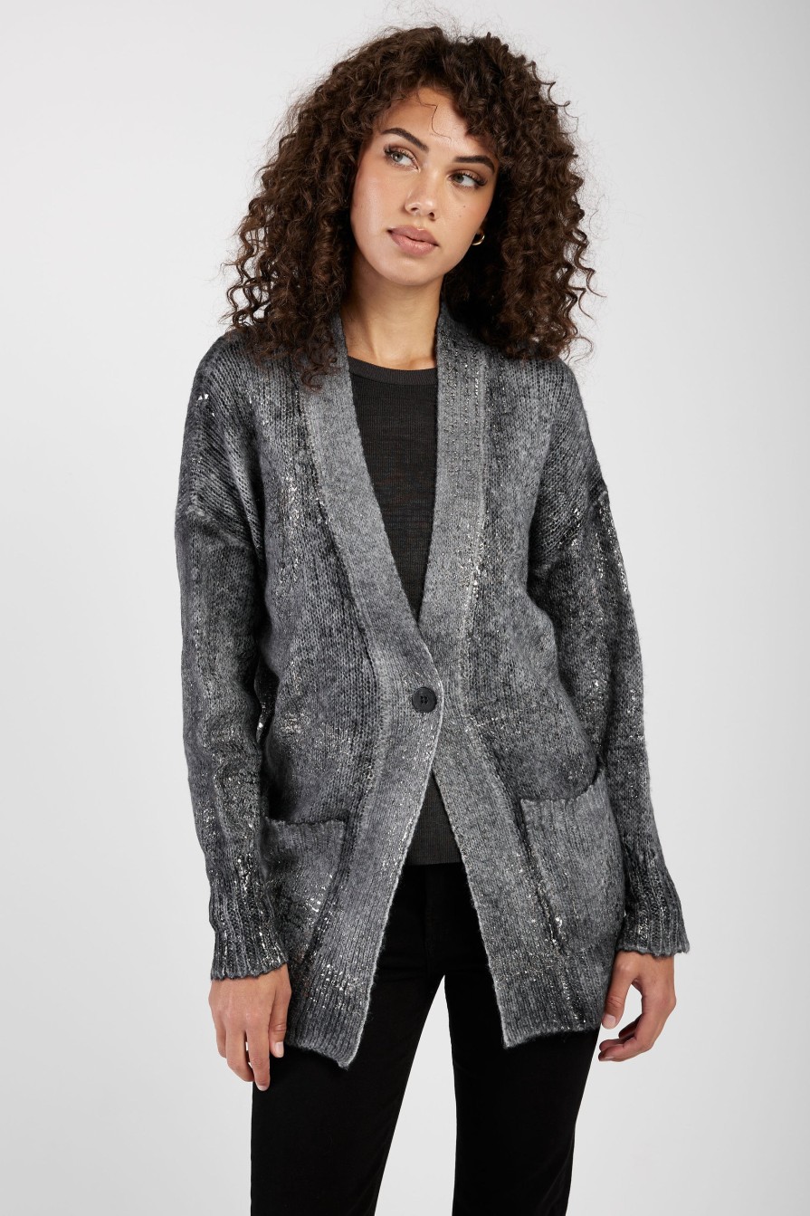 AVANT TOI Alpaca Shawl Cardigan With Lamination In Husky | Knitwear