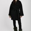 TANDEM Belted Wrap Wool Coat In Black | Jackets & Coats