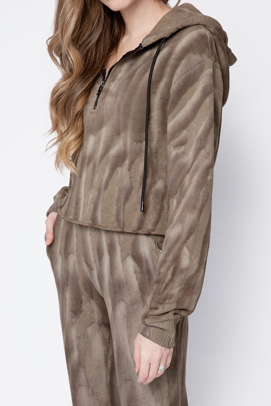 COTTON CITIZEN Brooklyn Crop Zip Hoodie In Ash Drip | Cotton Citizen - T. Boutique | Loungewear