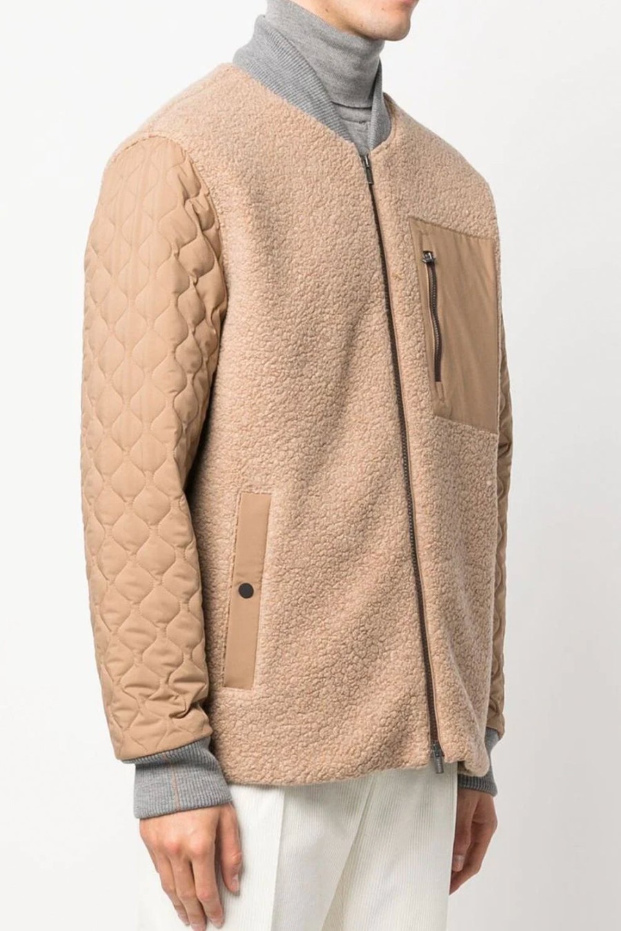 PESERICO Jersey Bomber Jacket In Sepia And Grey | Tops