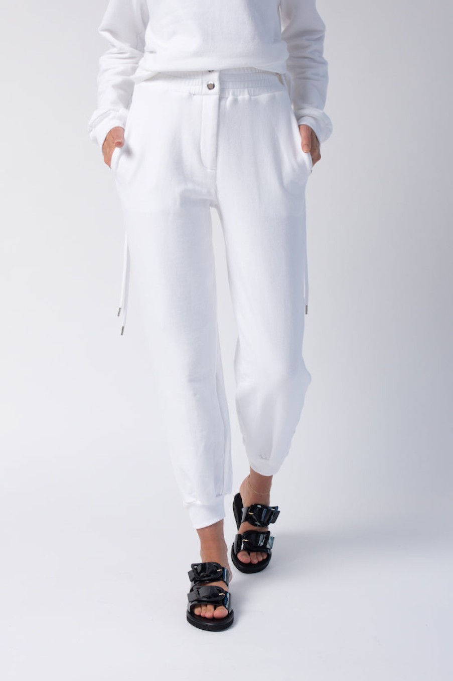 THE RANGE Knit Snap Track Pants In White | The Range - T. Boutique | Bottoms