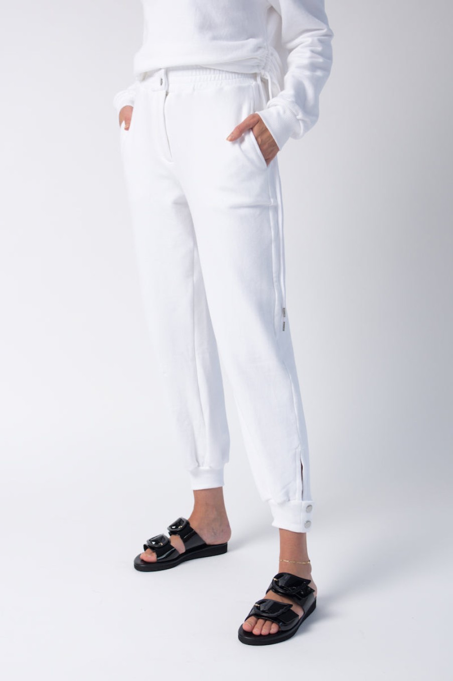 THE RANGE Knit Snap Track Pants In White | The Range - T. Boutique | Bottoms