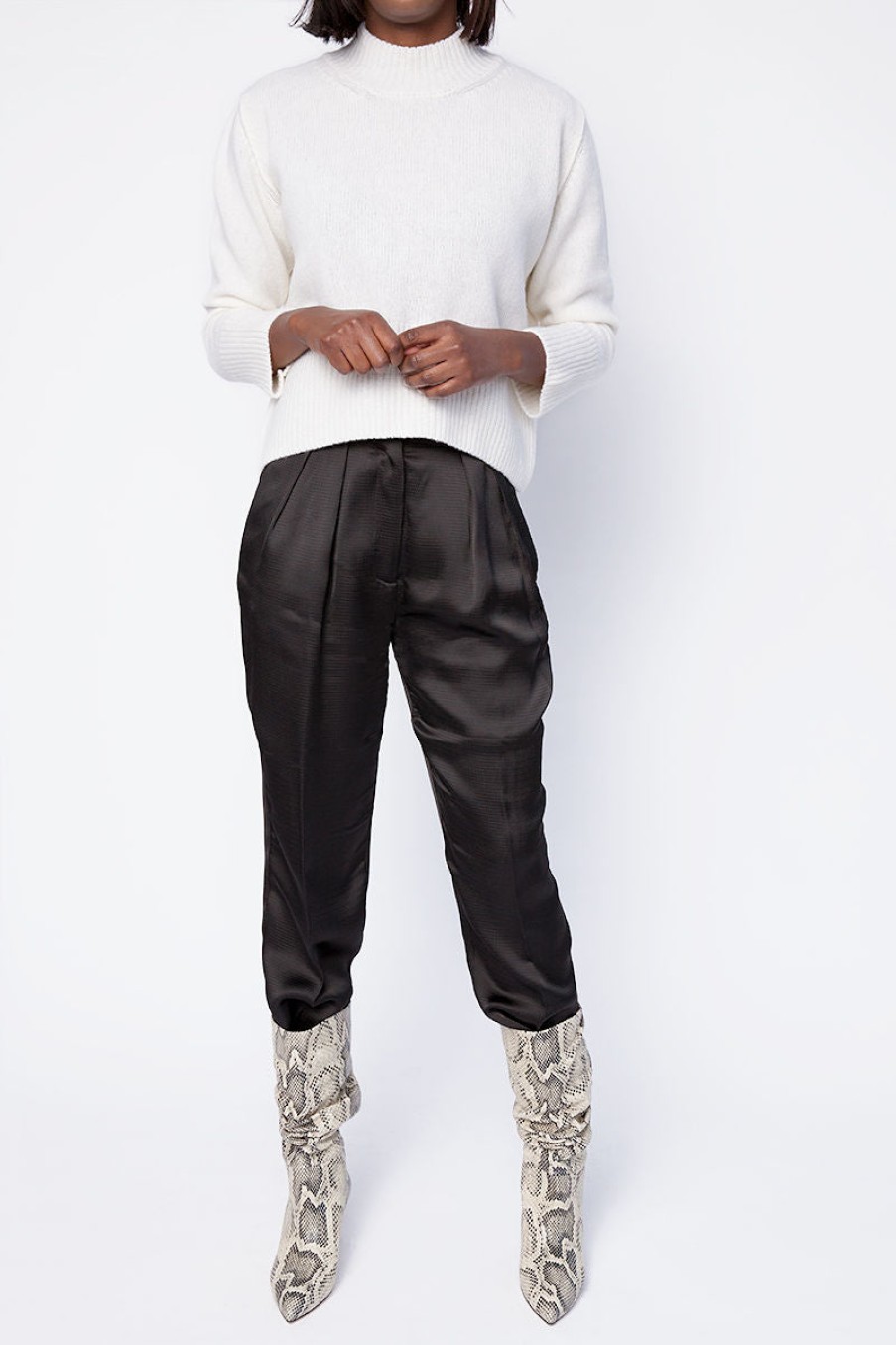 FORTE FORTE Cloquet Satin High Waist Pants In Nero | Forte Forte - T. Boutique | Bottoms