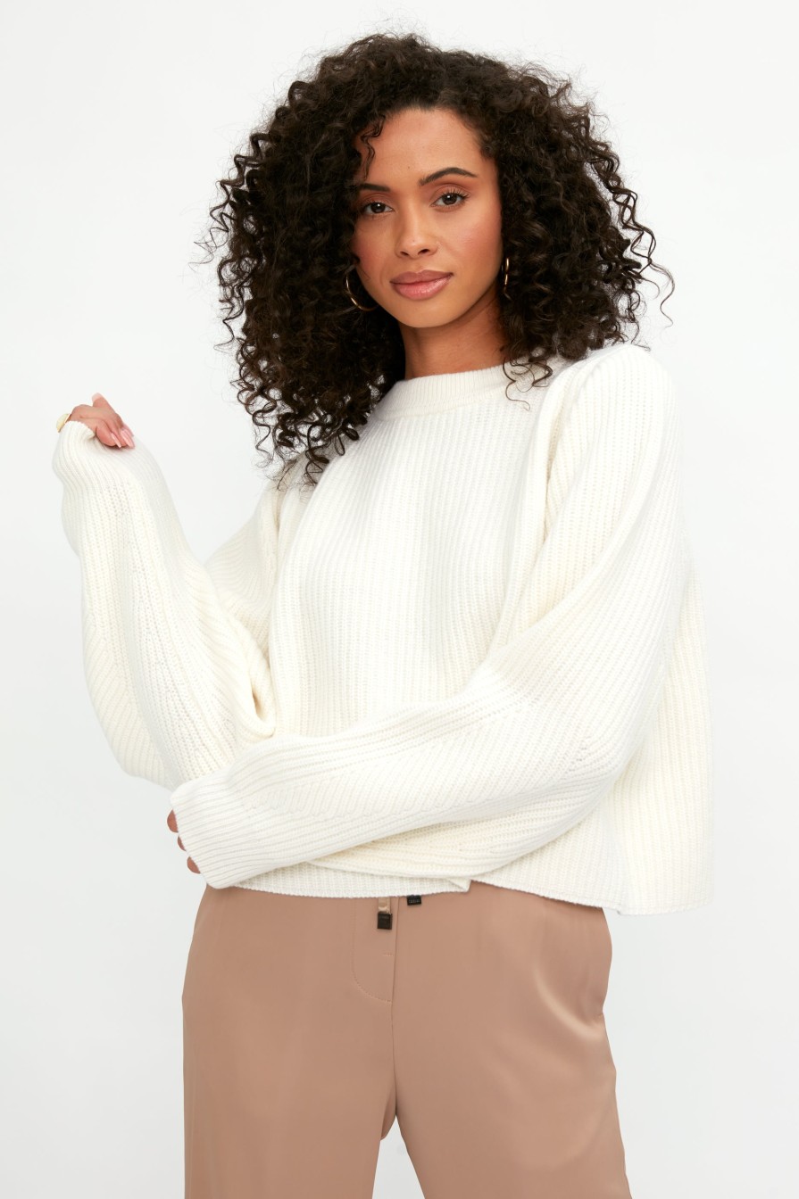 FORTE FORTE Carded Wool Cropped Kimono Sweater In Candor | Knitwear