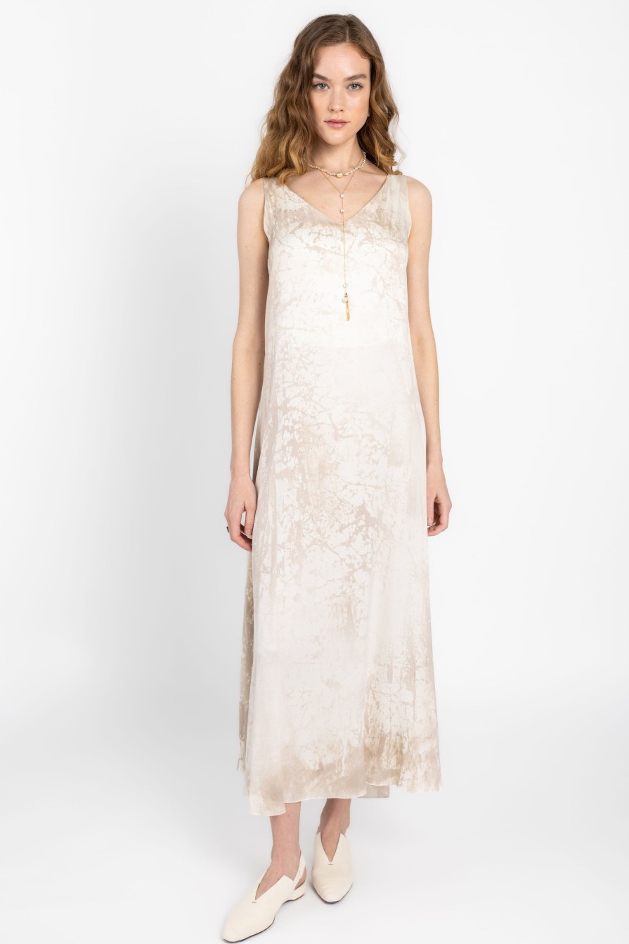 AVANT TOI Marmo Effect V-Neck Maxi Dress In Zenzero | Dresses & Skirts