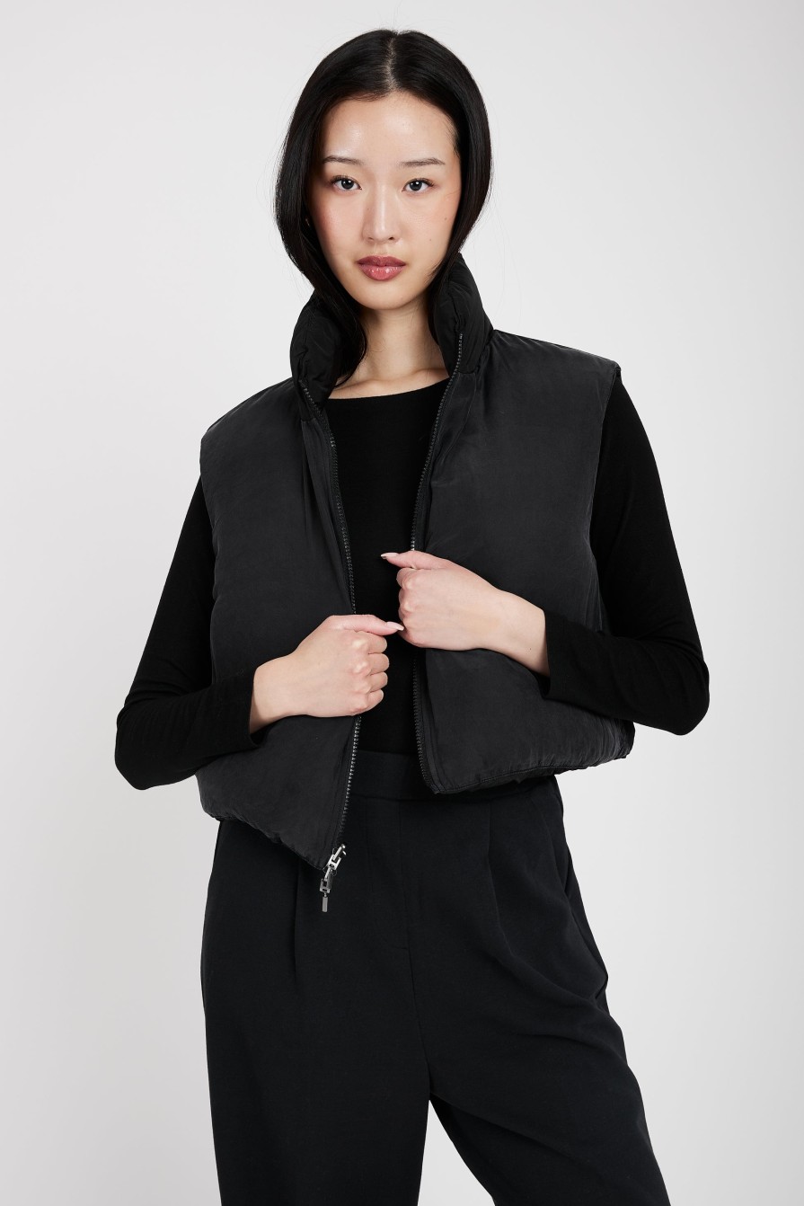 TRANSIT Reversible Padded Silk Vest In Black | Tops