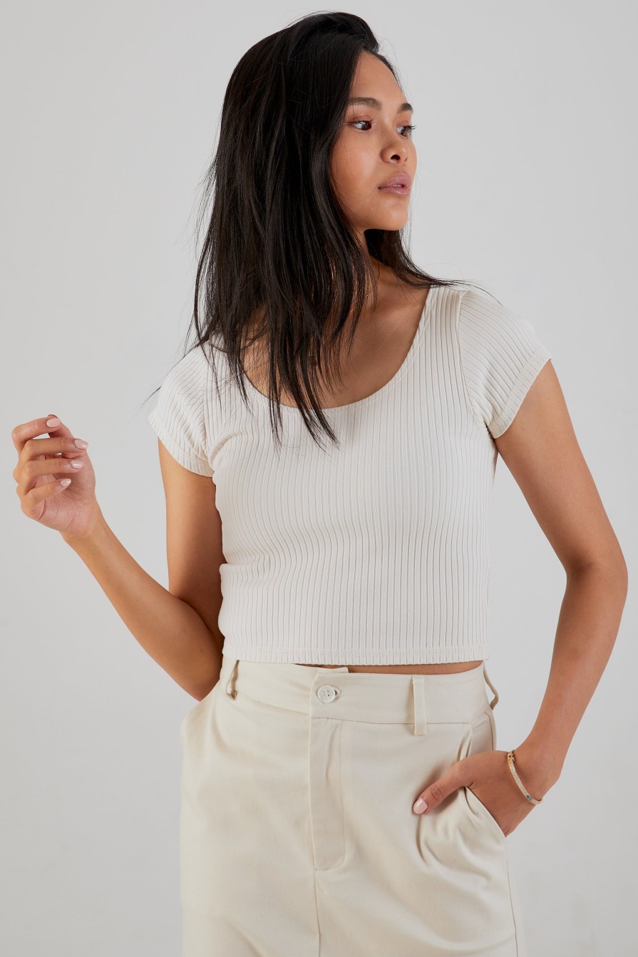 NSF Chasse Rib Short Sleeve Ballet Tee In French Vanilla | Loungewear