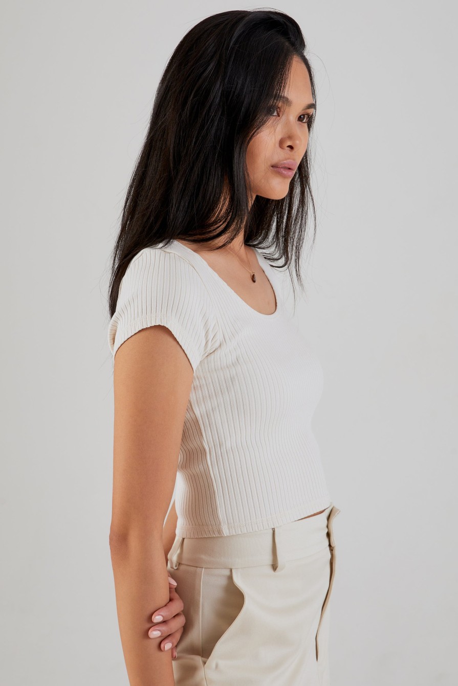 NSF Chasse Rib Short Sleeve Ballet Tee In French Vanilla | Loungewear