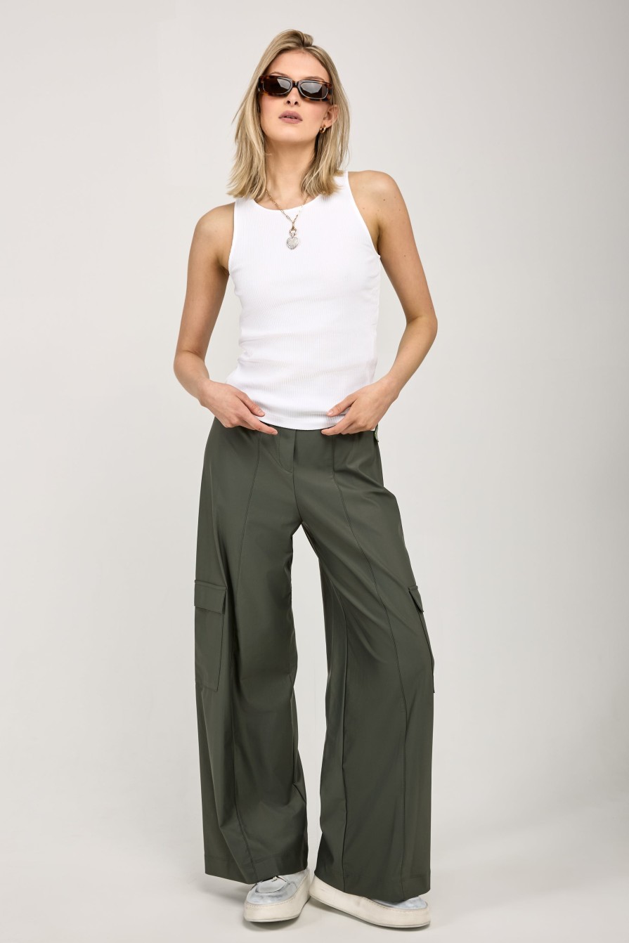 MAX MARA LEISURE Teseo Satin Jersey Cargo Pant In Dark Green | Bottoms