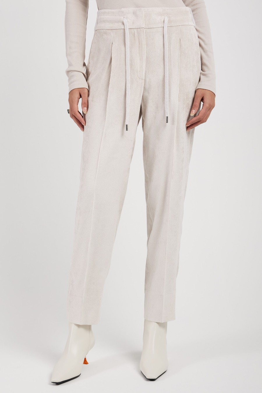 PESERICO Drawstring Corduroy Tricot Pant In Marble Dust | Bottoms