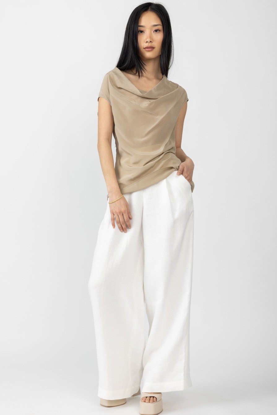 GENTRYPORTOFINO Woven Linen Pant In Latte | Bottoms