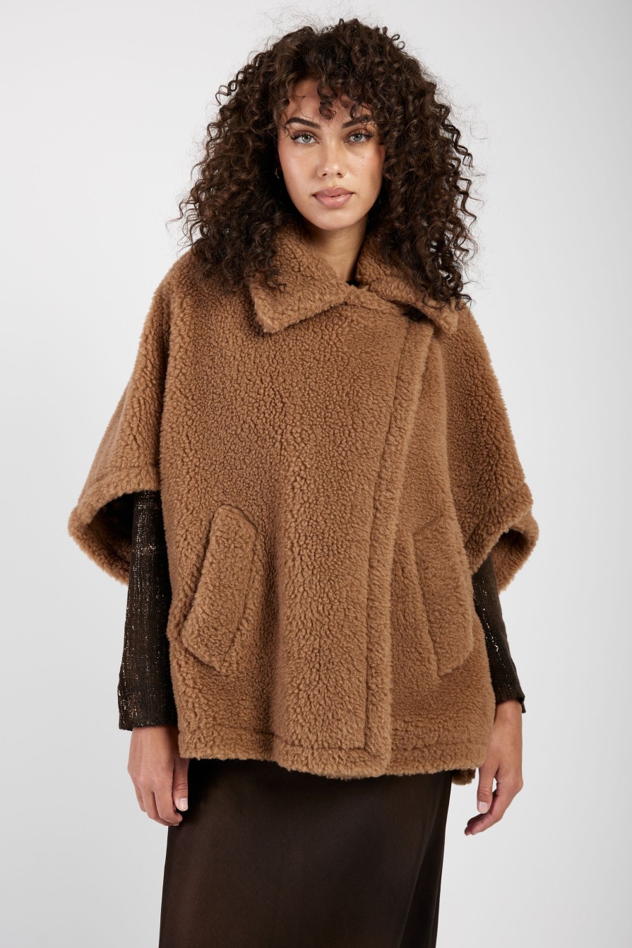 MAX MARA Tebe Teddy Cape Wrap Poncho In Camel | Jackets & Coats