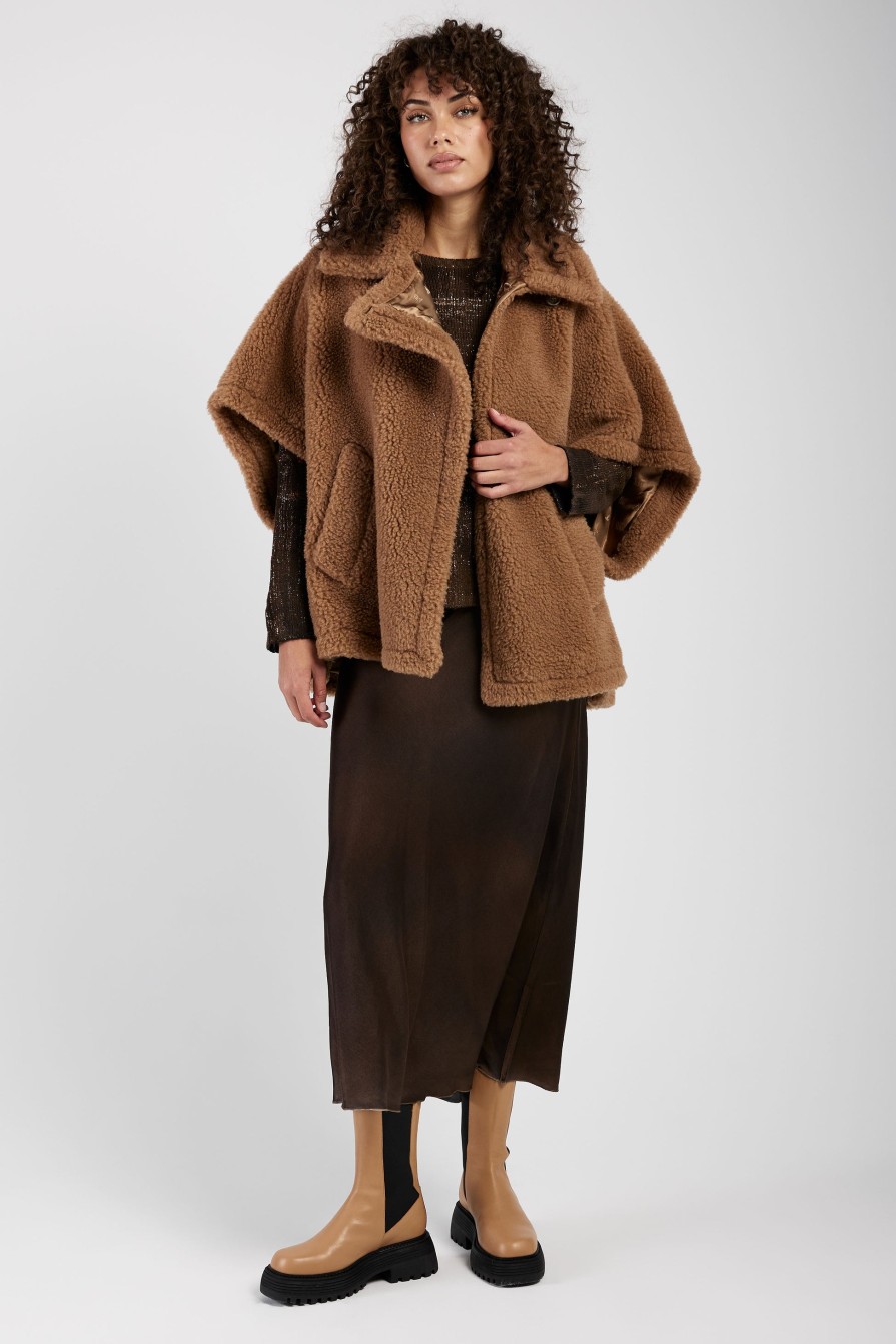 MAX MARA Tebe Teddy Cape Wrap Poncho In Camel | Jackets & Coats