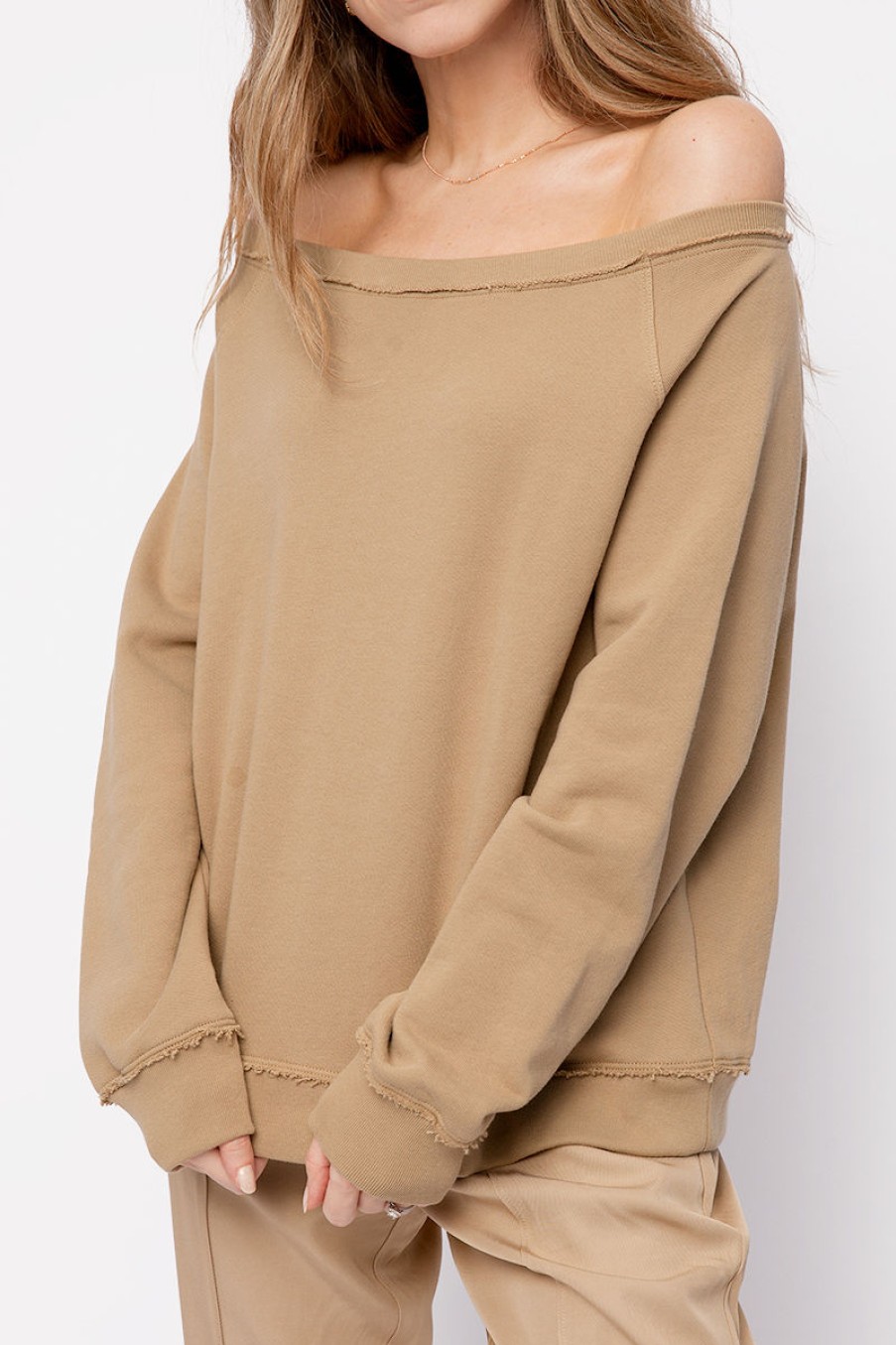 ATM Off The Shoulder Sweatshirt In Dune | Atm - T. Boutique | Loungewear