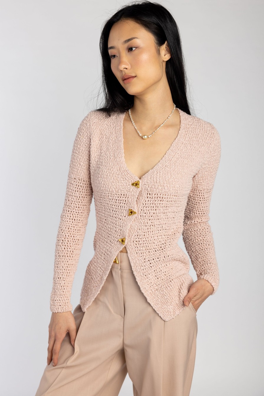 AERON Sylvie Cotton Cardigan In Pale Rose | Knitwear