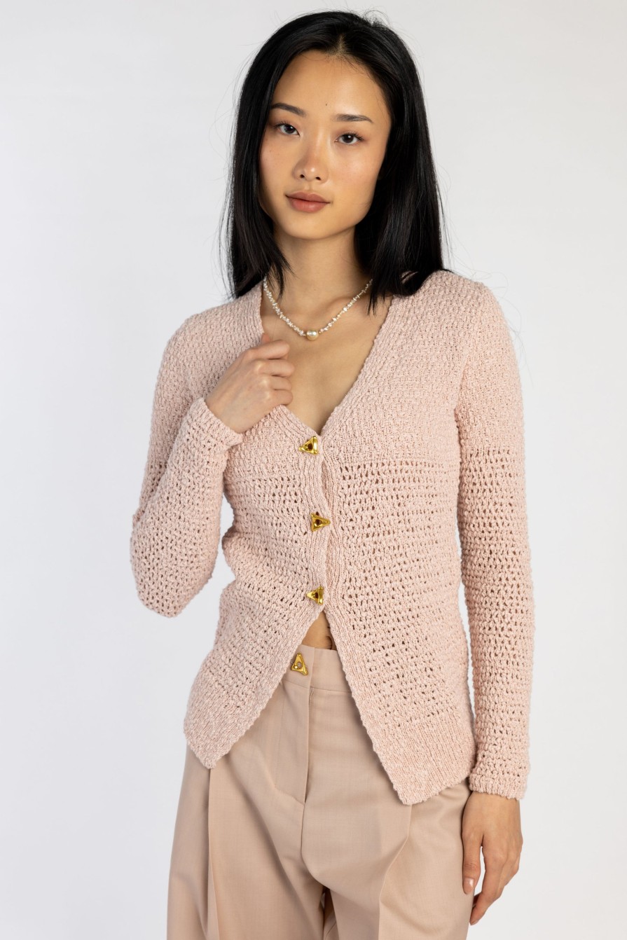 AERON Sylvie Cotton Cardigan In Pale Rose | Knitwear