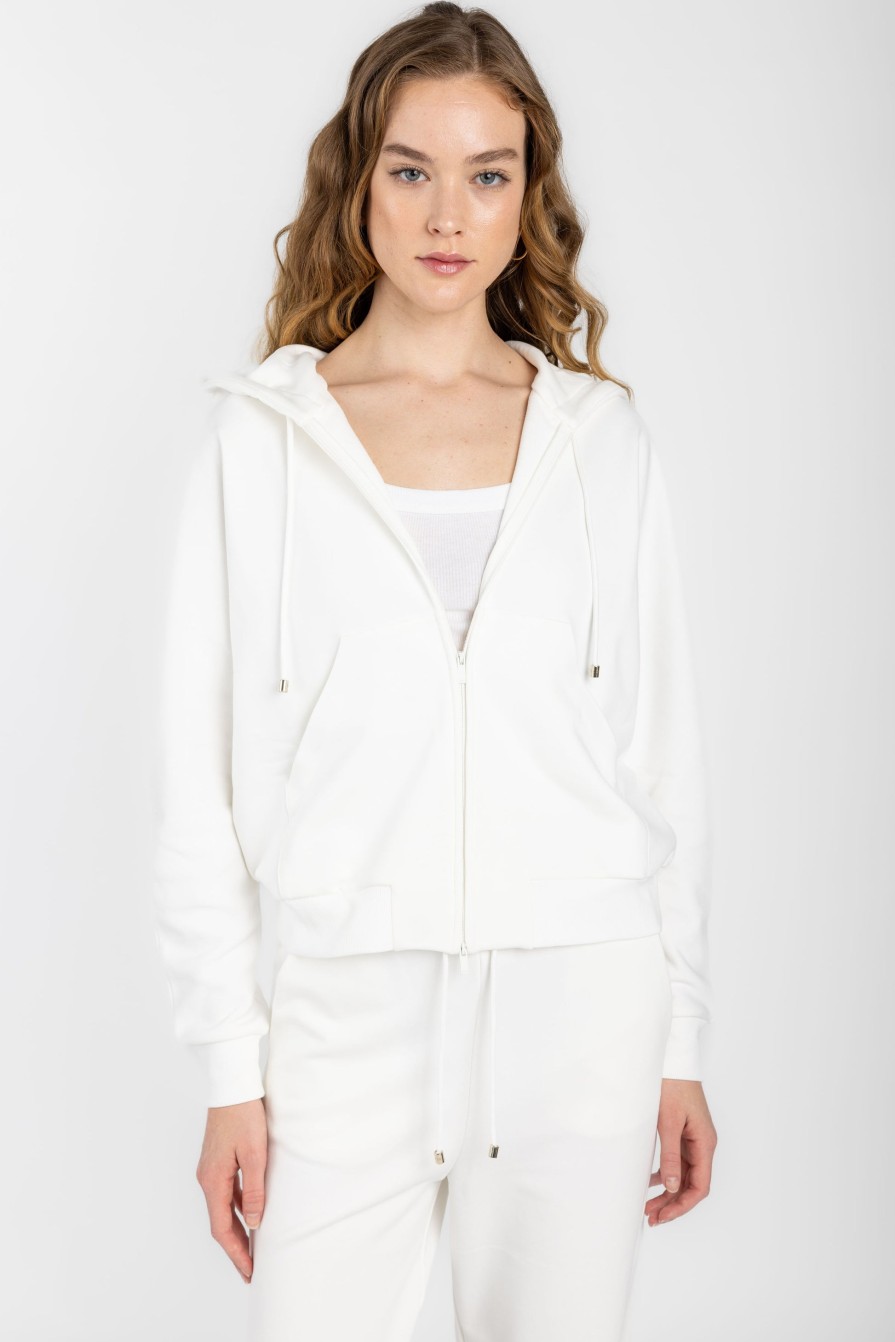 MAX MARA LEISURE Kamila Cotton Fleece Zip-Up Hoodie In White | Loungewear