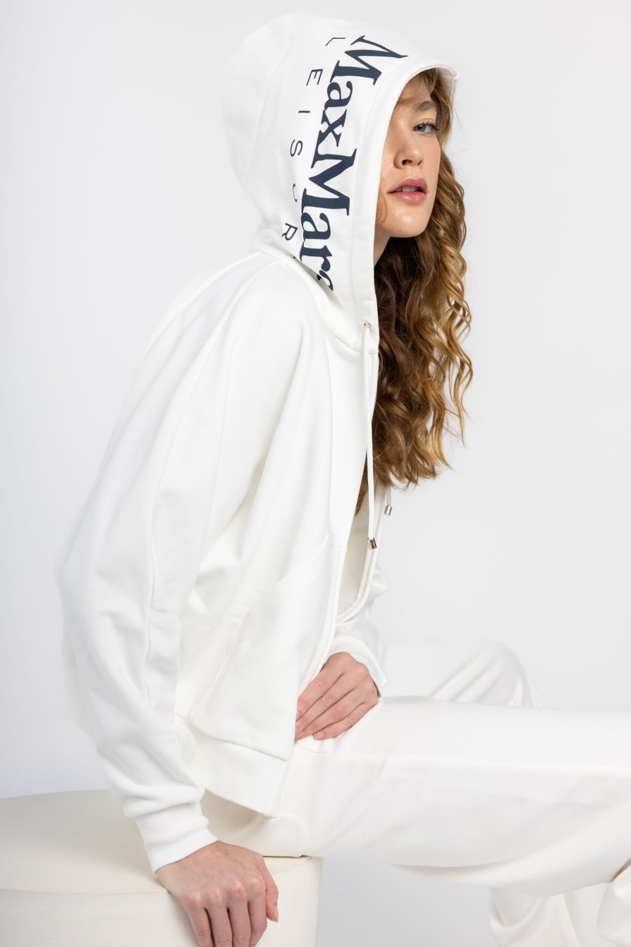 MAX MARA LEISURE Kamila Cotton Fleece Zip-Up Hoodie In White | Loungewear