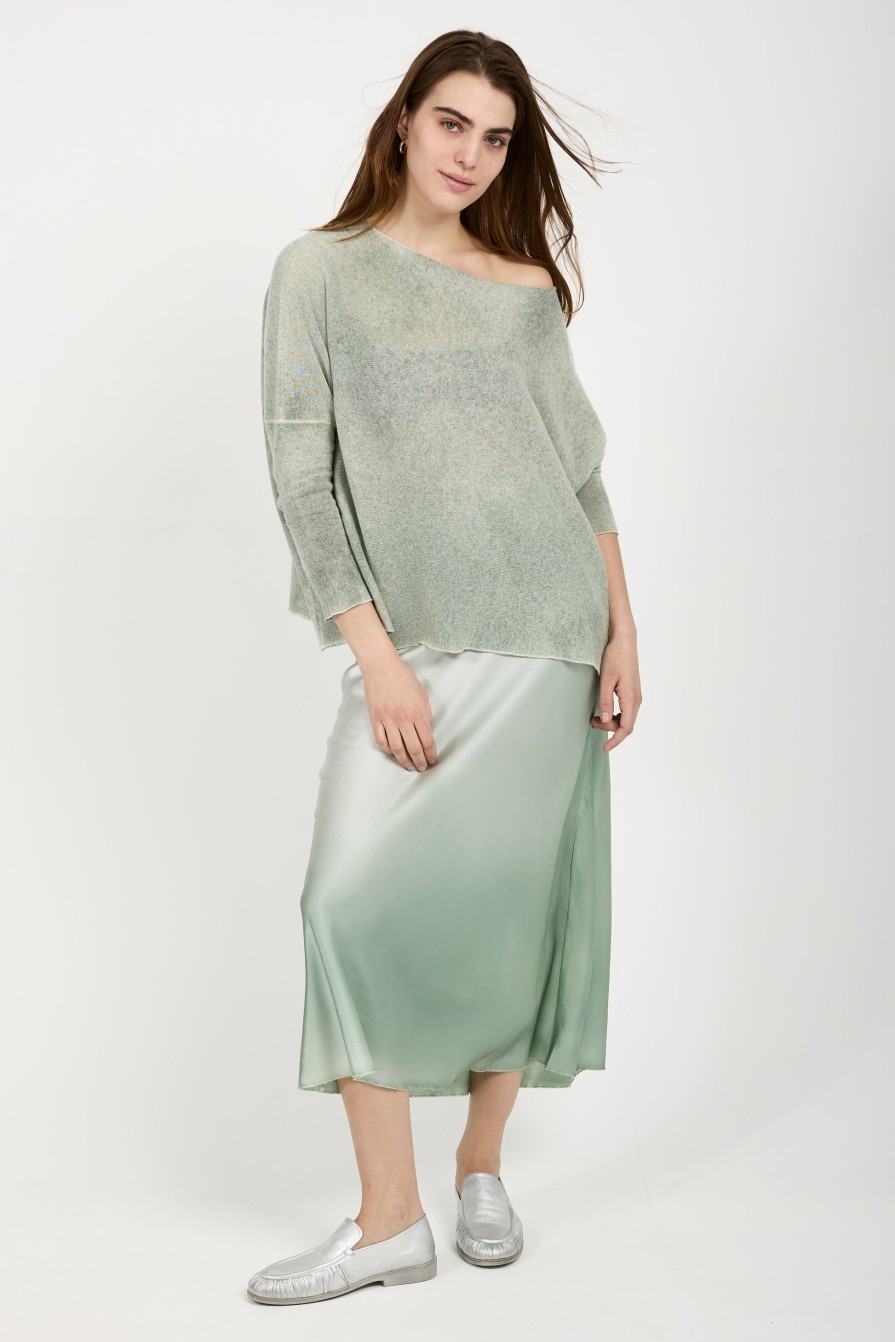 AVANT TOI Light Cashmere Poncho In Jade | Knitwear