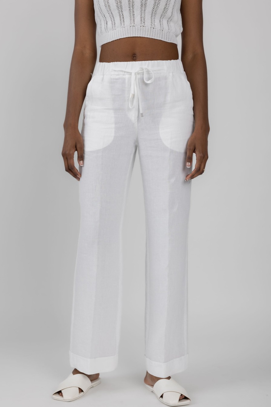 PESERICO Drawstring Linen Pant In Optical White | Bottoms