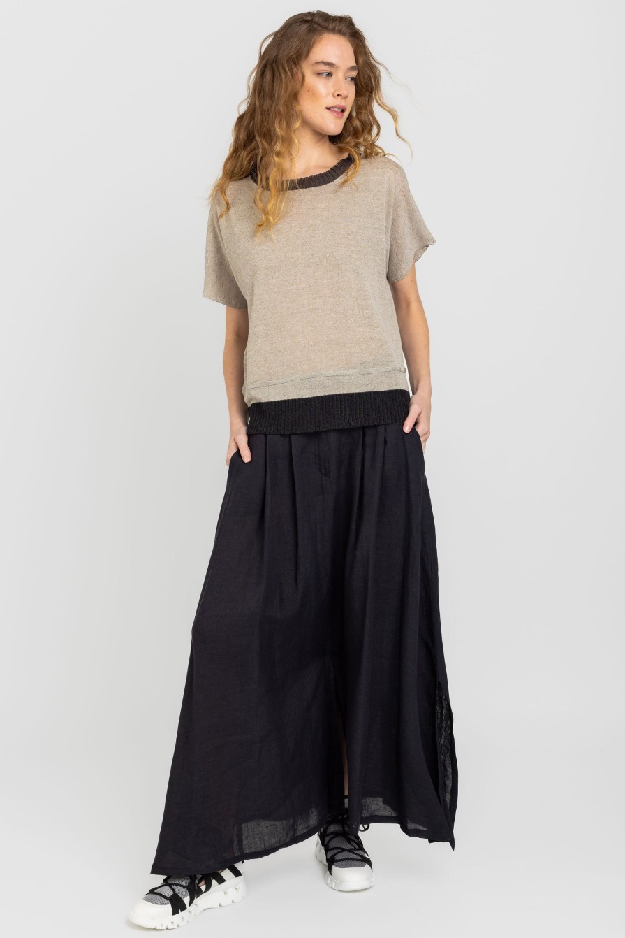 FABIANA FILIPPI Long Linen Skirt In Nero | Bottoms