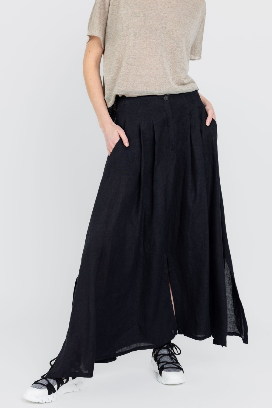 FABIANA FILIPPI Long Linen Skirt In Nero | Bottoms