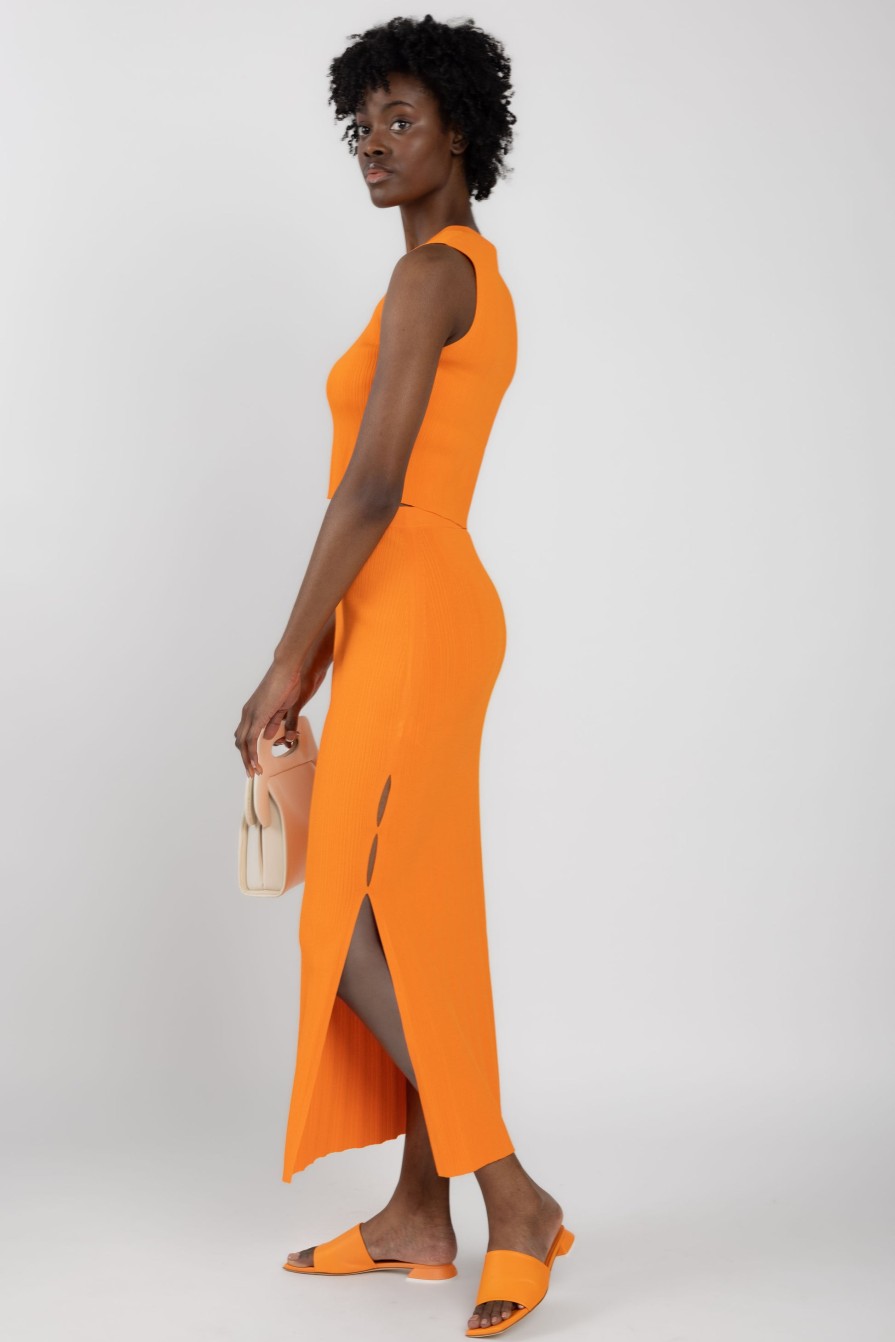 FRAME Mixed Rib Cut Out Skirt In Bright Tangerine | Bottoms