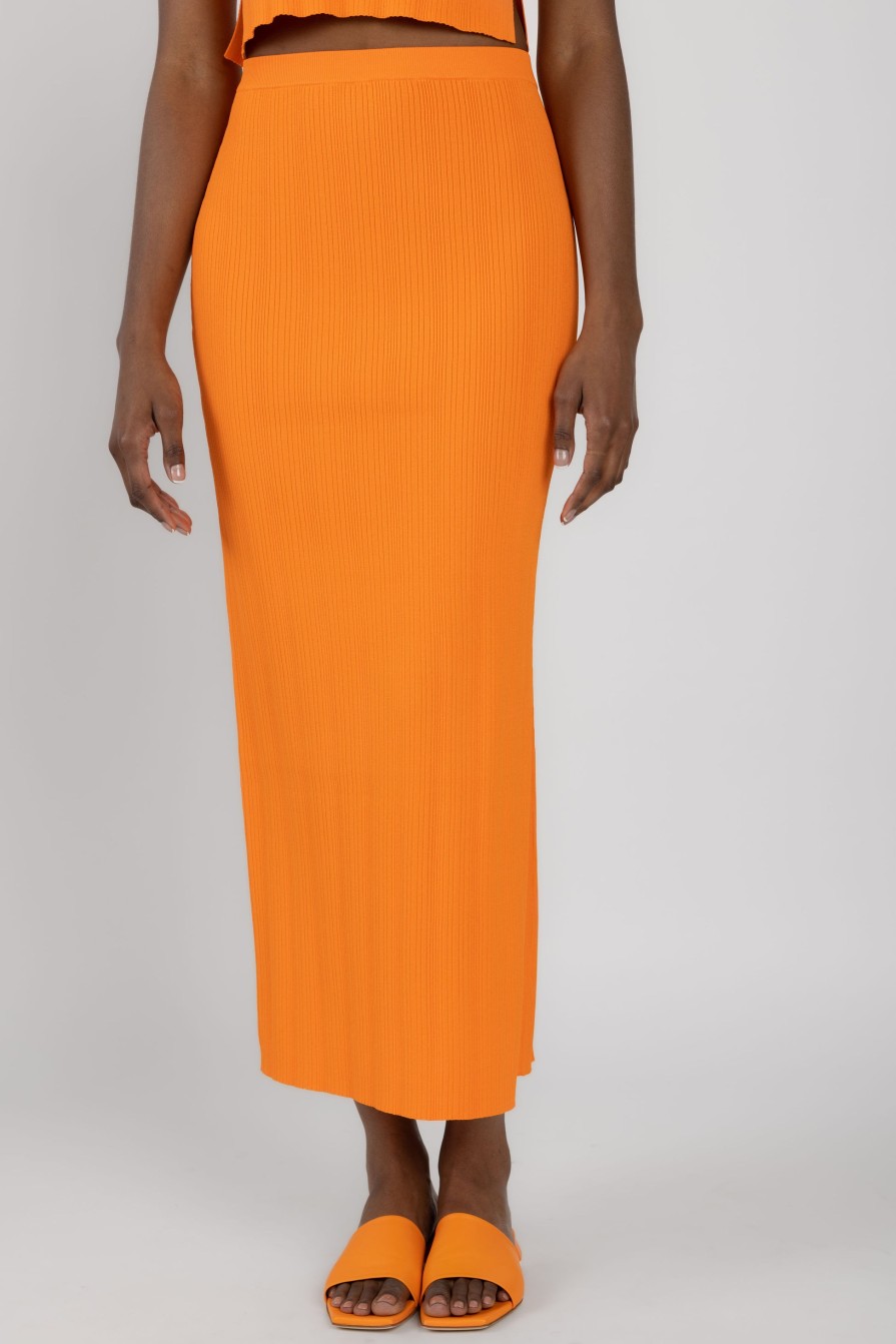 FRAME Mixed Rib Cut Out Skirt In Bright Tangerine | Bottoms