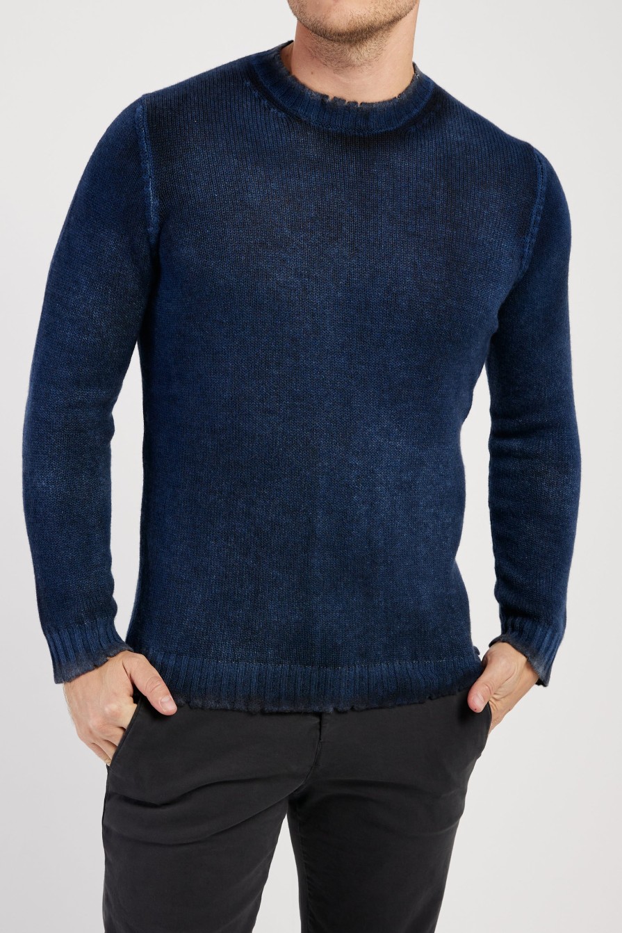 AVANT TOI Off Gauge Destroyed Pullover Sweater In Midnight | Tops