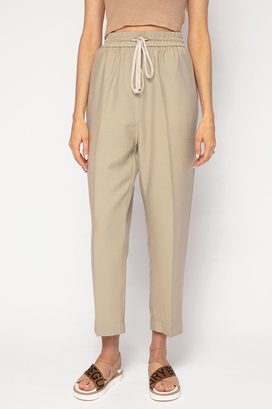 FORTE FORTE Sand-Washed Drawstring Pants In Khaki | Forte Forte - T. Boutique | Bottoms