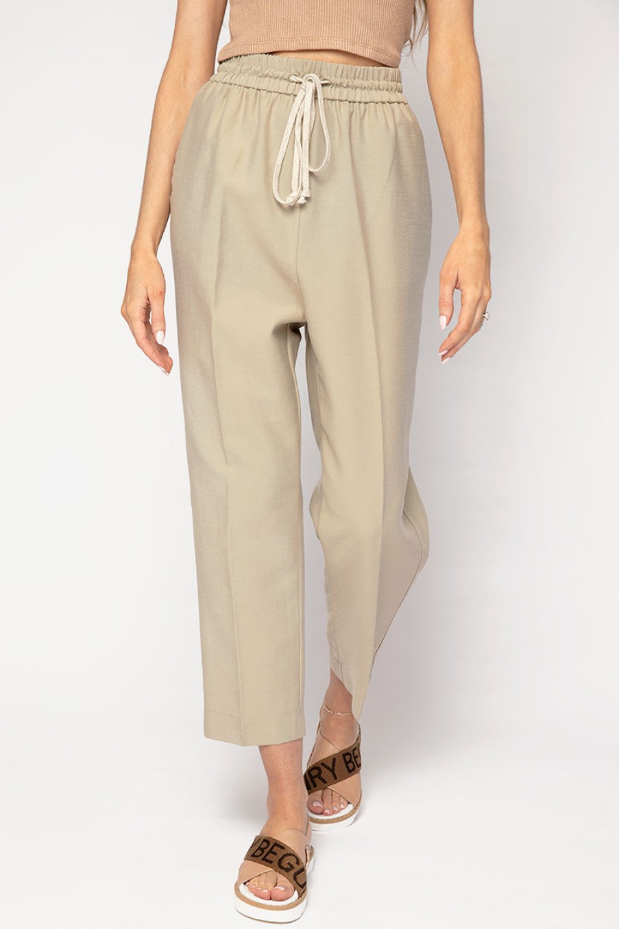 FORTE FORTE Sand-Washed Drawstring Pants In Khaki | Forte Forte - T. Boutique | Bottoms