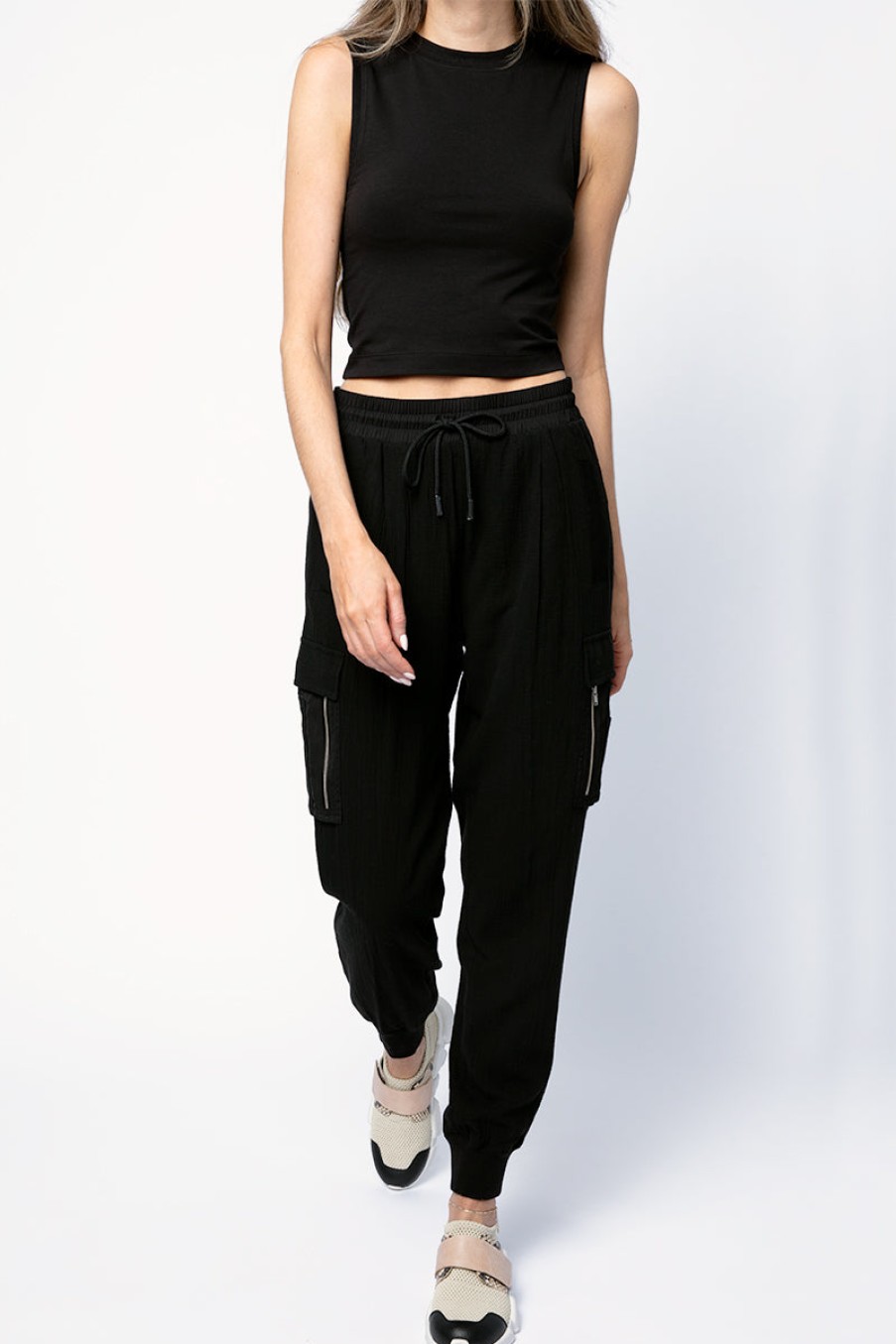 ATM Cotton Gauze Pull On Cargo Pant In Black | Atm - T. Boutique | Bottoms