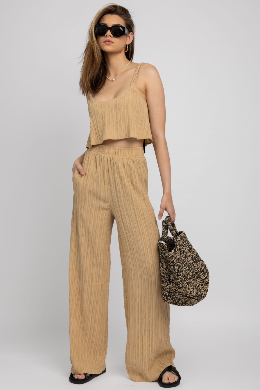 THE RANGE Ripple Gauze Wide Leg Pant In Tanlines | Bottoms