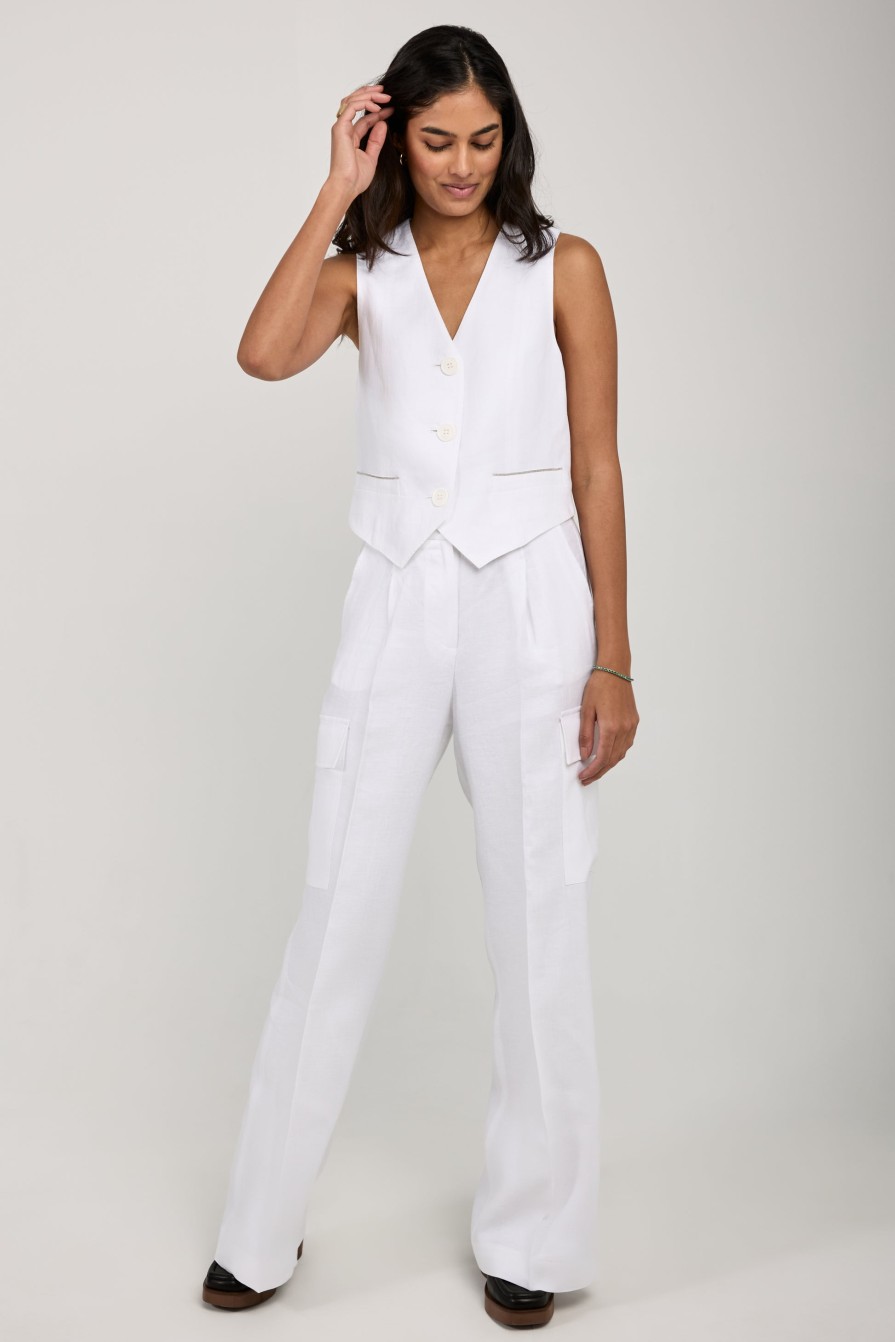 PESERICO Linen Gabardine Vest In Pure White | Tops