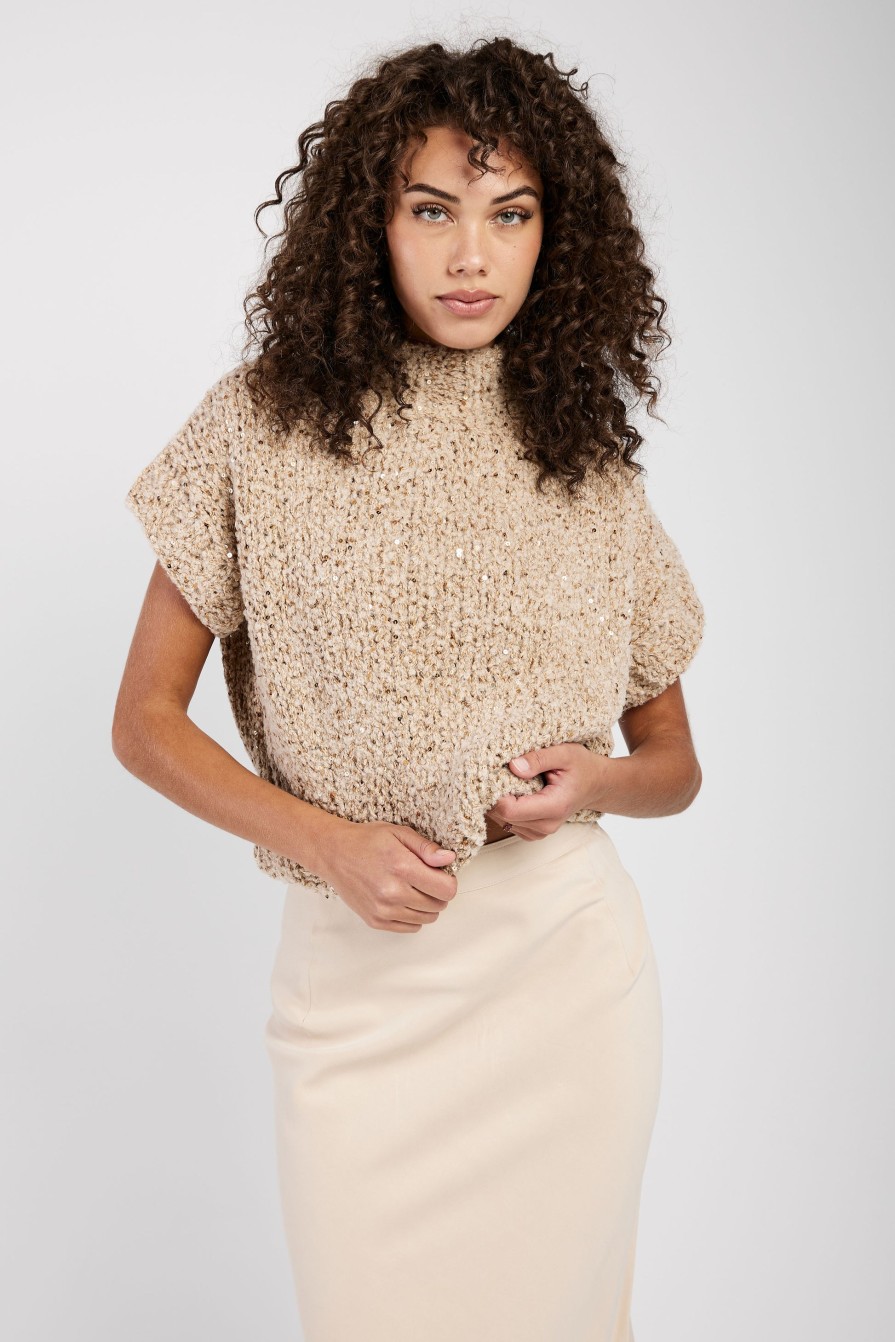 GENTRYPORTOFINO Cropped Knit Wool Sweater In Champagne | Knitwear