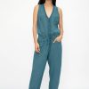 TRANSIT Linen Button Down Jumpsuit In Octanium | Bottoms