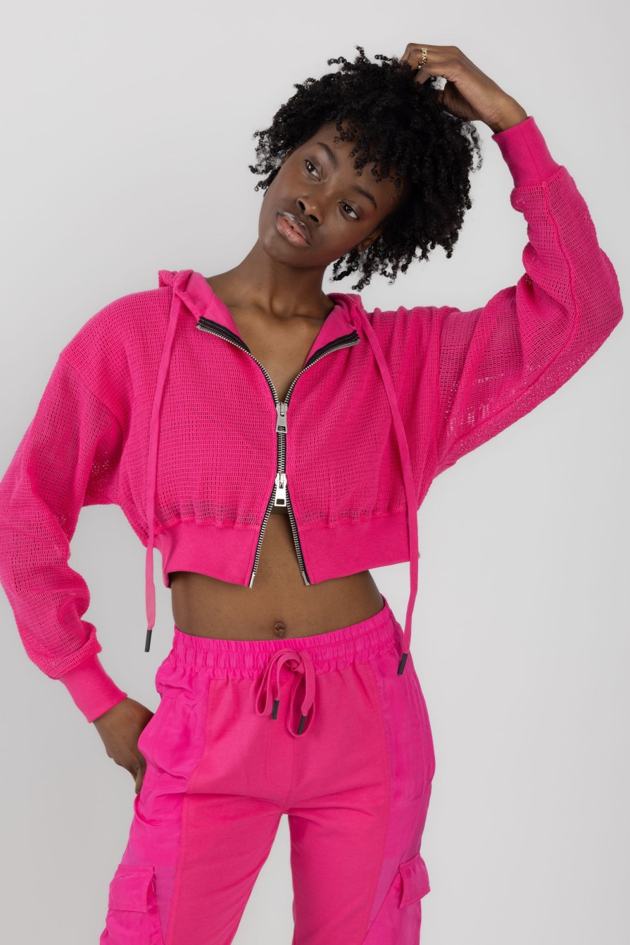 ANDREA YA'AQOV Mesh Zip Hoodie In Fucsia | Loungewear