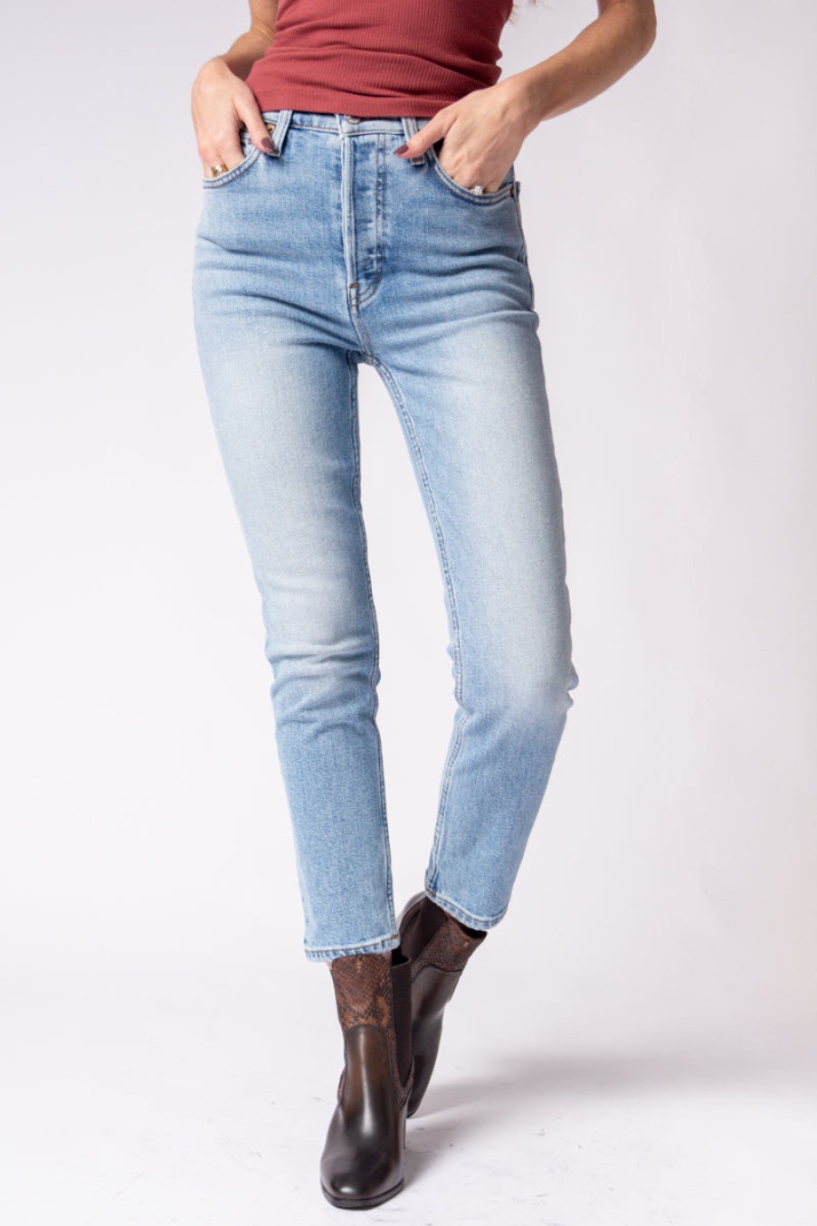 RE/DONE 90S Ankle Crop Jeans In Hazey Indigo | Re/Done - T. Boutique | Bottoms