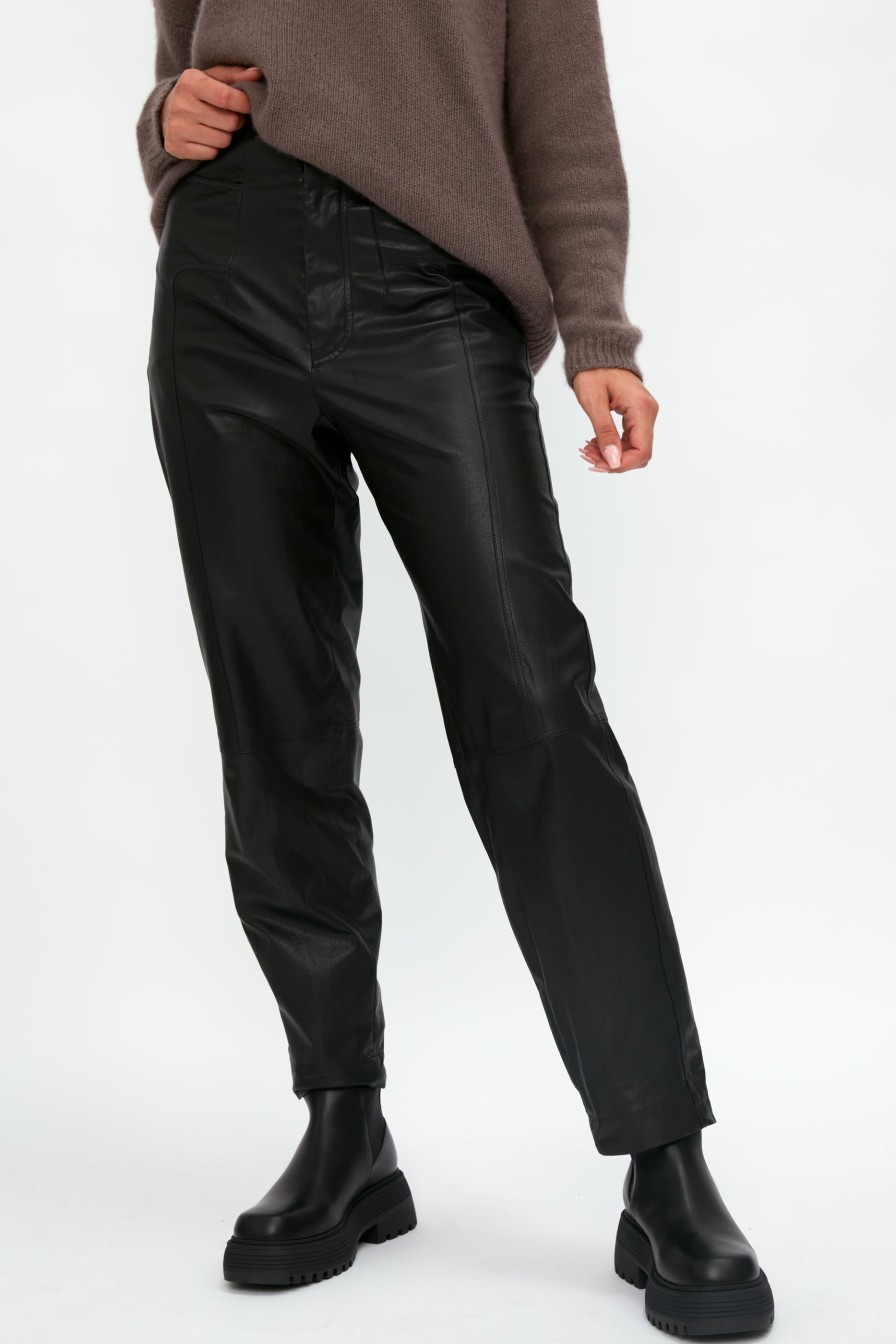 GENTRYPORTOFINO Cropped Leather Pant In Black | Bottoms