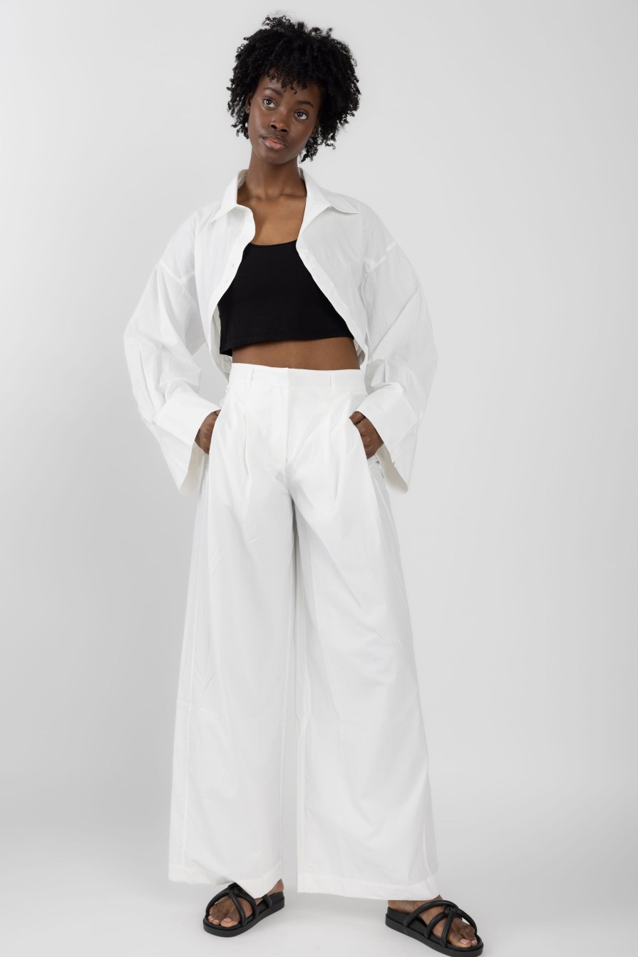 ANDREA YA'AQOV Pleated Wide Leg Pant In White | Bottoms