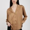 TANDEM Shop Silk V-Neck Shirt In Camel | Tandem - T. Boutique | Tops