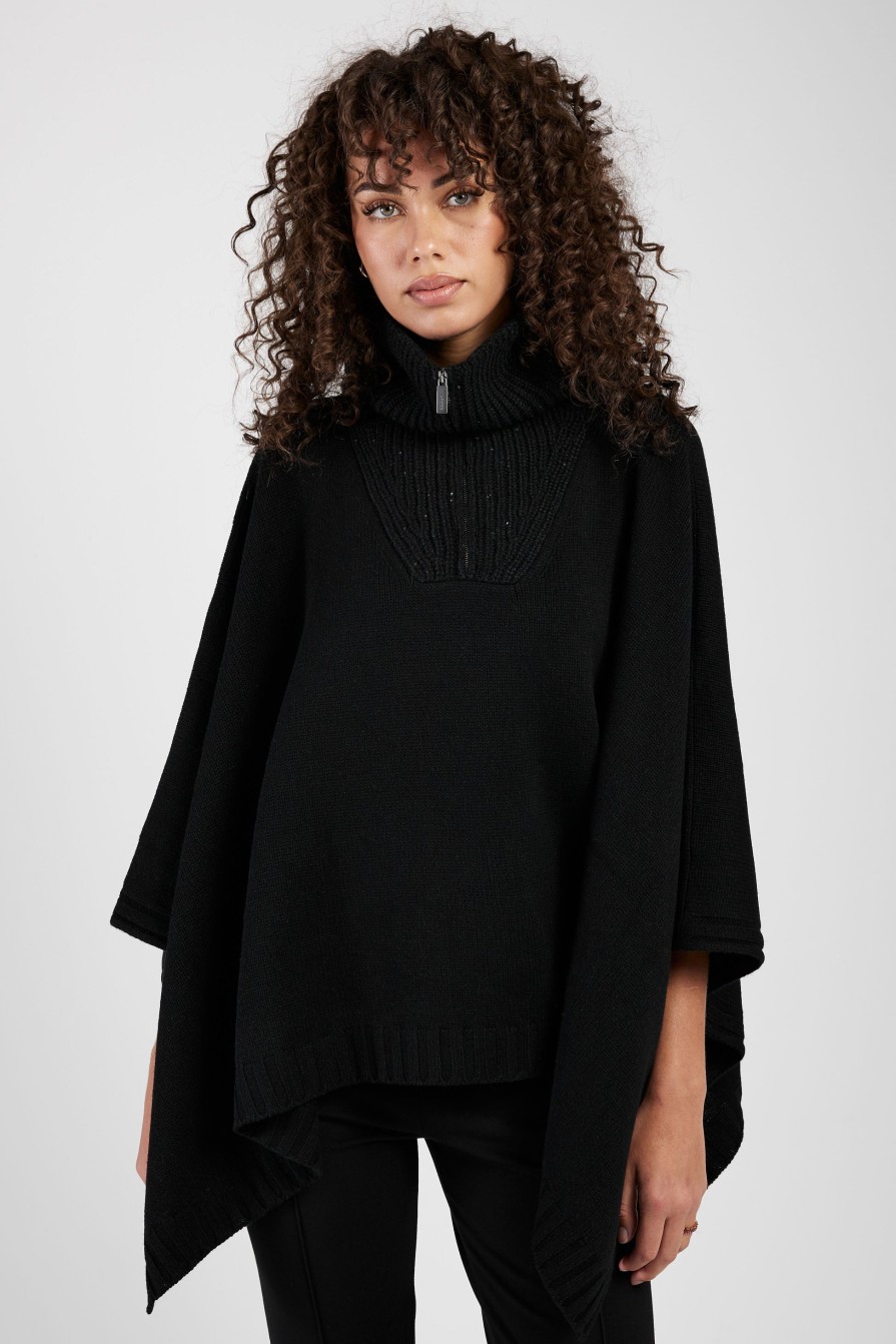 FABIANA FILIPPI High Neck Maxi Cape In Black | Jackets & Coats