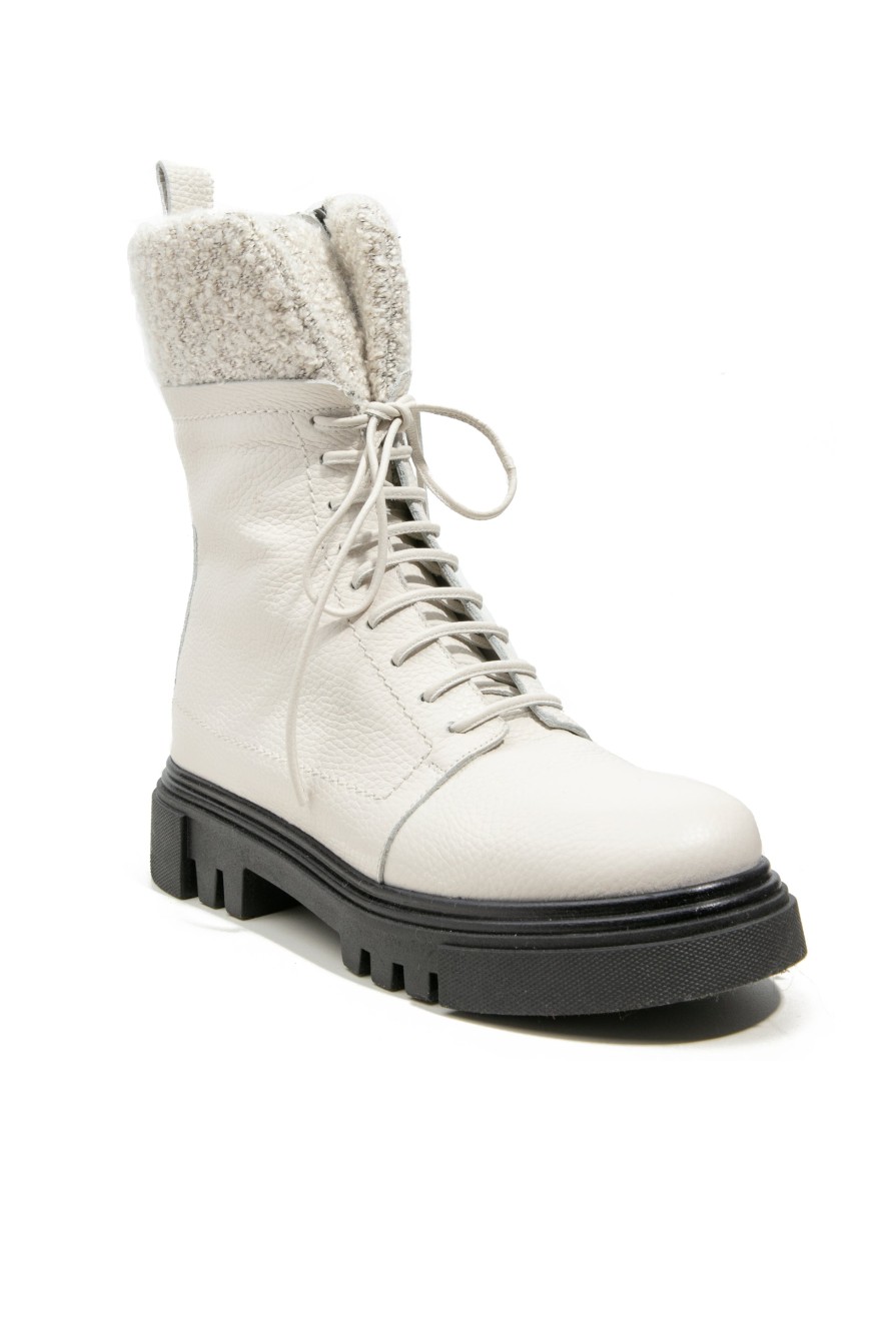 HENRY BEGUELIN Lace-Up Low Leather Boot With Lana Ricciolina In Gesso | Boots