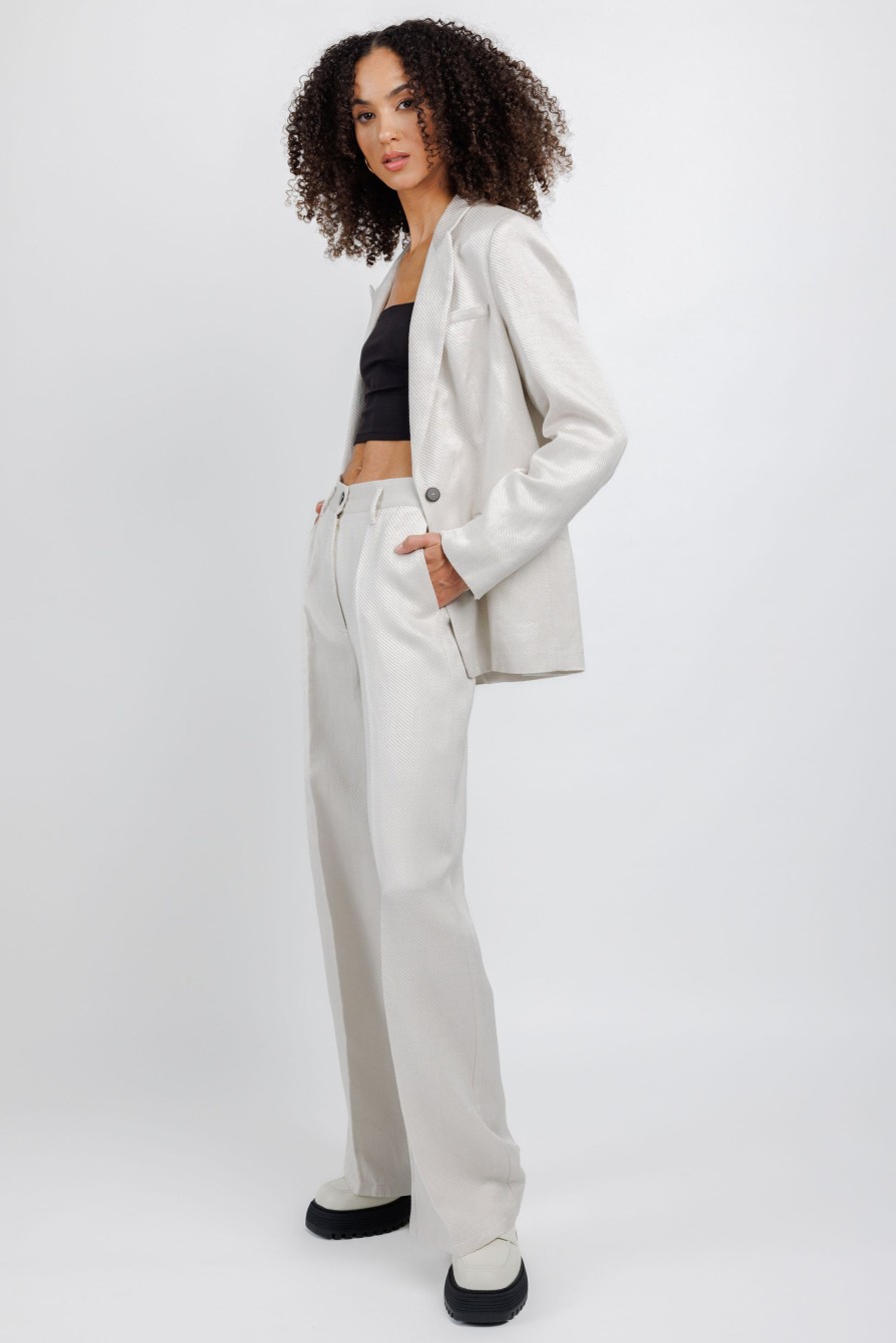 FORTE FORTE Diagonal Wide Leg Pant In Perla | Bottoms