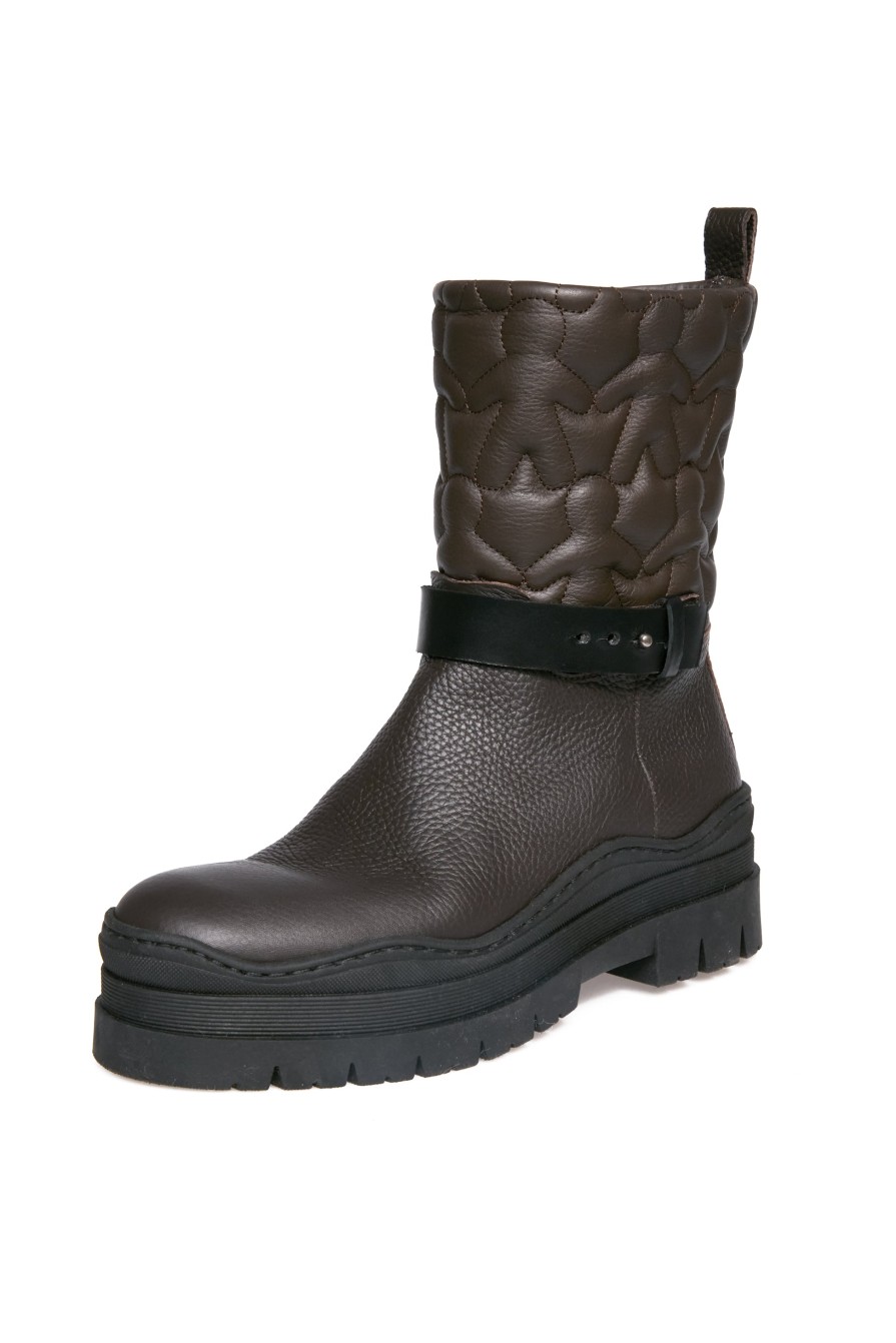 HENRY BEGUELIN Vegetal Wash Leather Boot With Omino Trapuntato In Moro | Boots