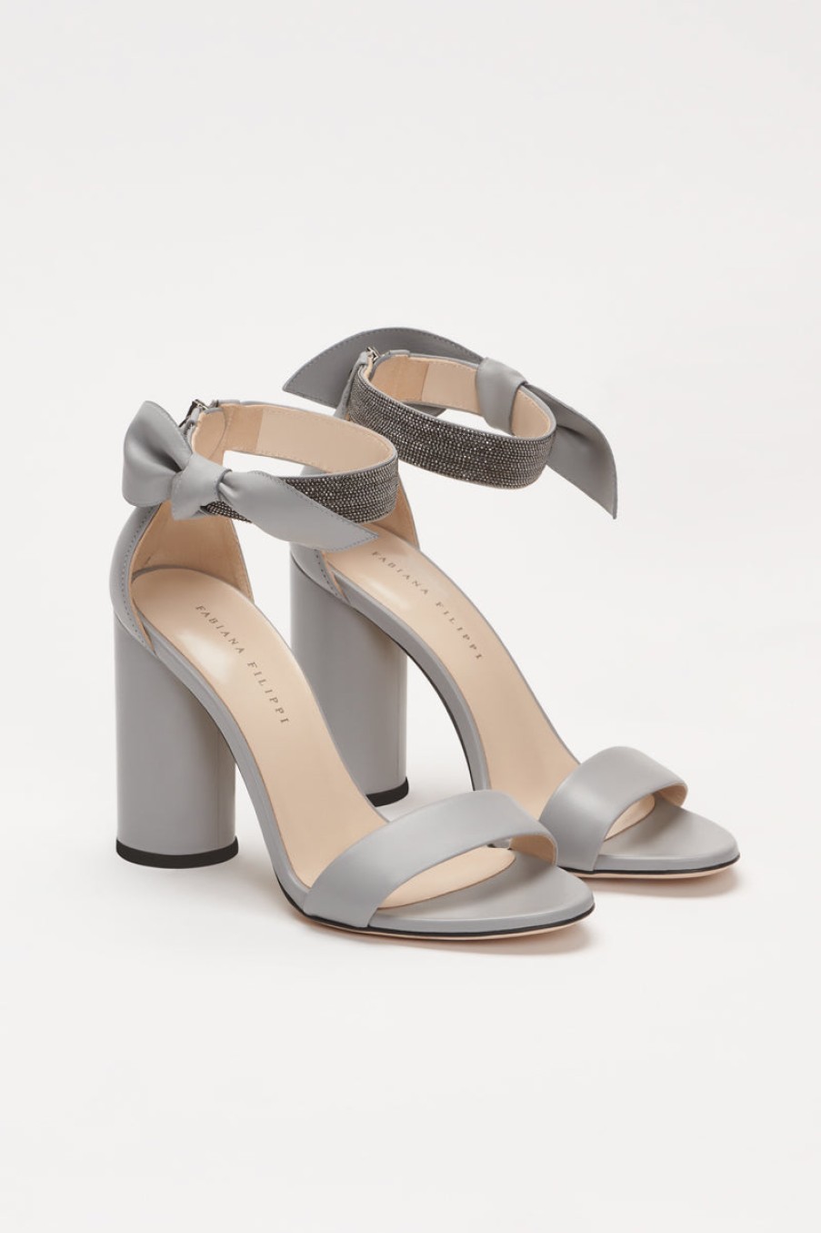 FABIANA FILIPPI Ester Heeled Leather Sandals In Rock Grey | Fabiana Filippi - T. Boutique | Heels