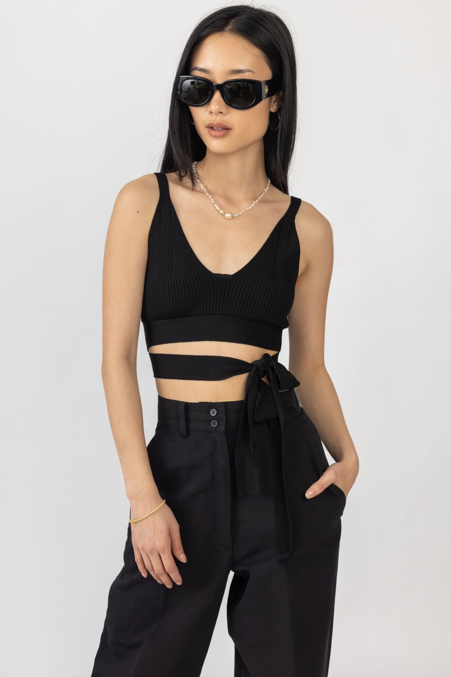 FORTE FORTE Sustainable Viscose Bralette In Black | Knitwear