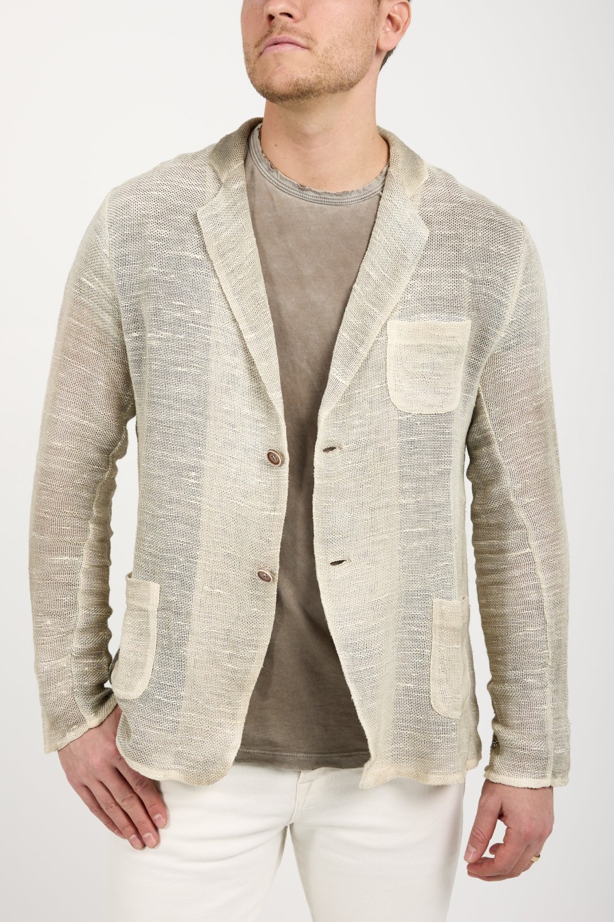 AVANT TOI Hand-Painted Net Fabric Blazer Jacket In Taupe | Tops