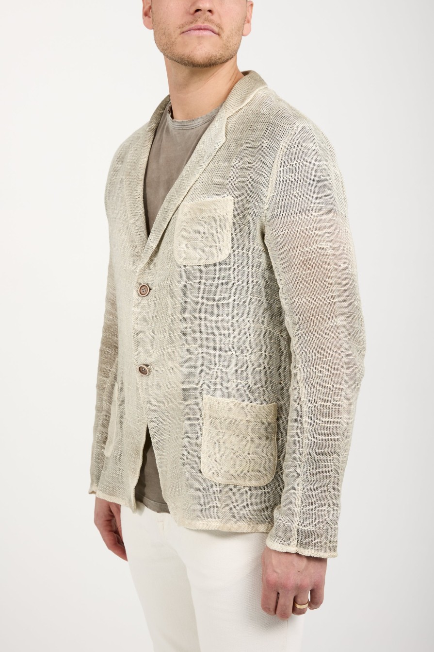 AVANT TOI Hand-Painted Net Fabric Blazer Jacket In Taupe | Tops